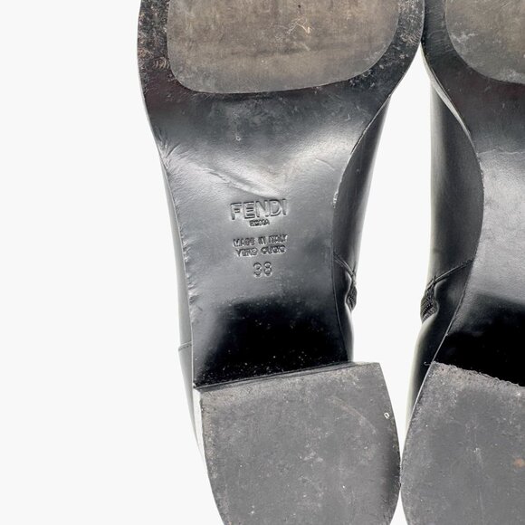 Fendi Stud Ankle Boots EU 38 US 8 Black Leather Bootie Low Block Heel Spike Zip - Picture 13 of 14